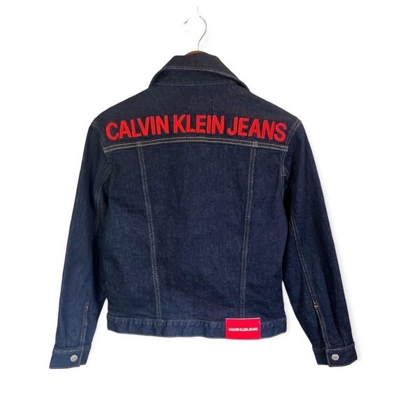 Calvin Klein Jackets & Blazers - CALVIN KLIEN Jean Jacket Women Calvin Klein Denim Crop w/red letters Size XS